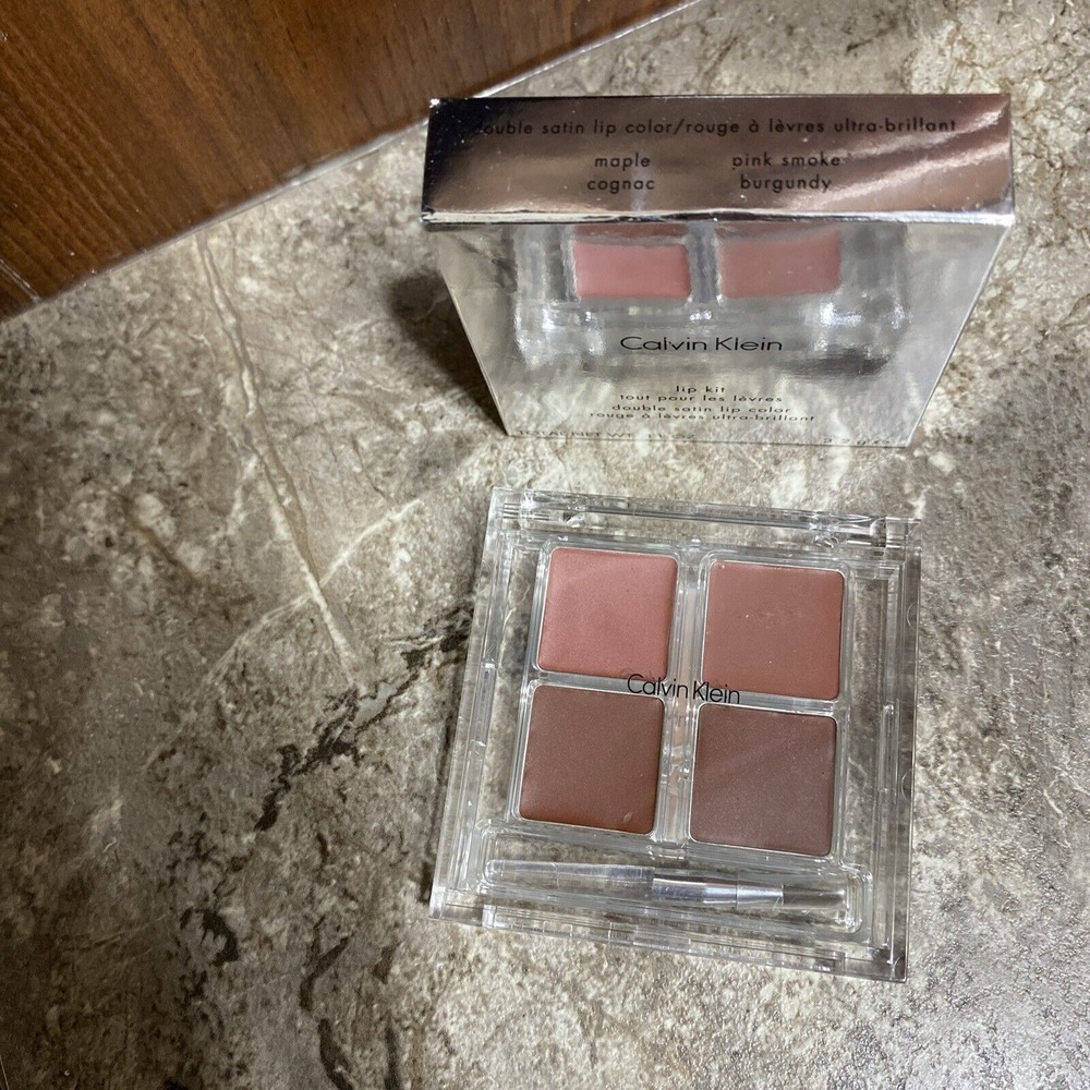 Calvin Klein Double Satin‎ Lip Color Lipstick Quad Maple Pink Smoke Cognac…..